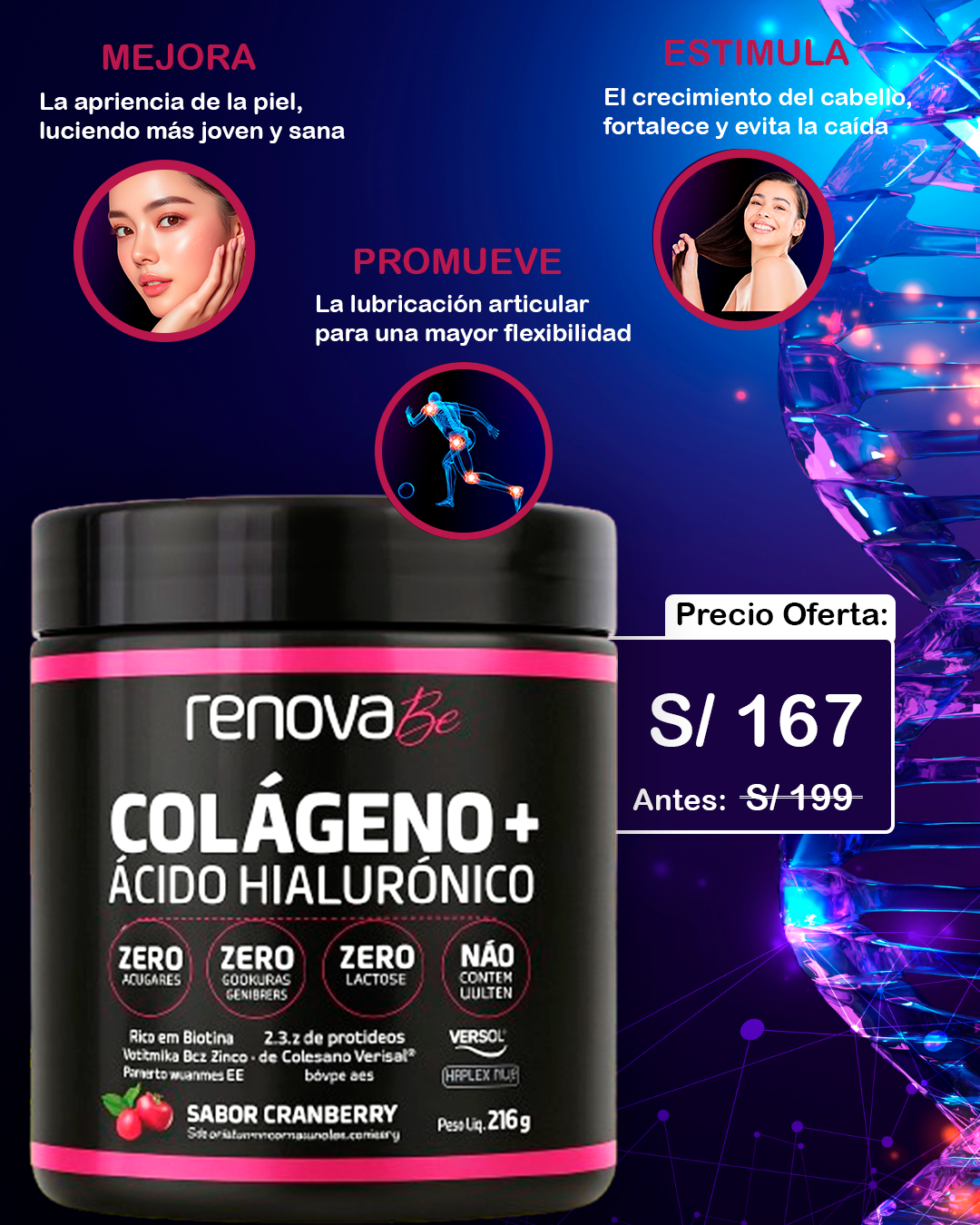 🌸💧 RenovaBe Colágeno + Ácido Hialurónico | Hidratación y juventud